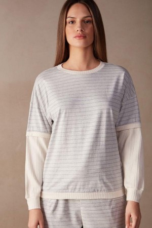 Intimissimi Alkalmi Sunday Long Sleeve Top Pizsama Női Szürke Világos Sárga Bézs | HUXF3918