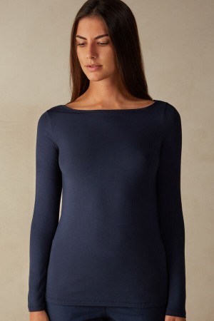 Intimissimi Bateau Neck Top in Micromodal Hosszú Ujjú Női Kék | HUHK4235