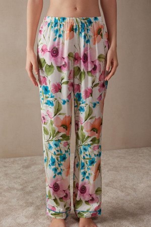 Intimissimi Botanical Lyrics Full Length Satin Pants Pizsama Női Színes | HUCE4021