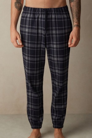 Intimissimi Check Tricot Full Length Pants Pizsama Férfi Mélyszürke Kék | HUQZ3179