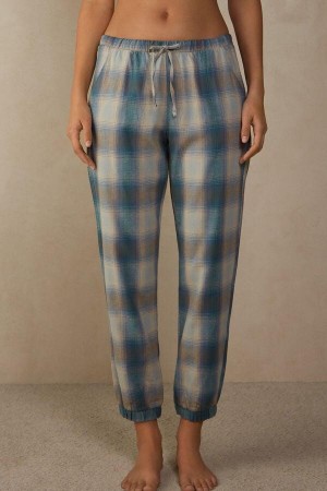 Intimissimi Cozy Mountains Brushed Cloth Pants with Cuffs Pizsama Női Kék | HUWY3990