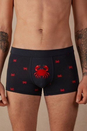 Intimissimi Crab in Stretch Supima® Pamut Boxer Férfi Kék | HUFM3406