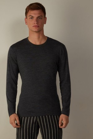 Intimissimi Crew-Neck Merino-Gyapjú Top Hosszú Ujjú Férfi Szürke | HUJJ3118