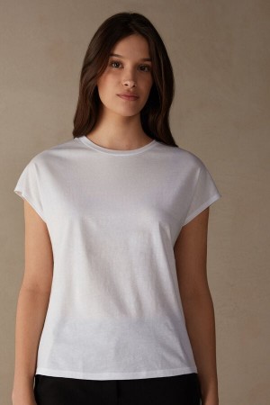 Intimissimi Crew Neck Top in Supima® Ultrafresh cotton Short Sleeve Női Fehér | HUEX4197