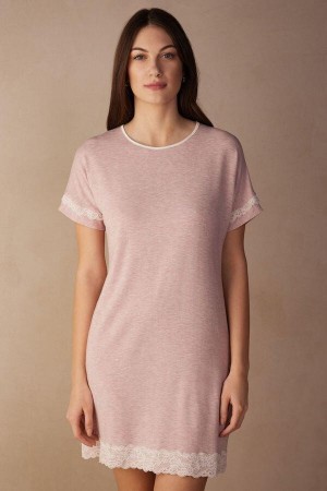 Intimissimi Csipke Trim Rövid Sleeve Nightgown Pizsama Női Világos Rózsaszín | HUSO3842