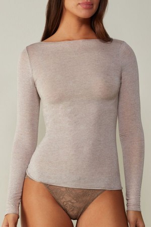 Intimissimi Csónak Neck Modal Cashmere Ultralight Top Hosszú Ujjú Női Bézs | HUSO4258