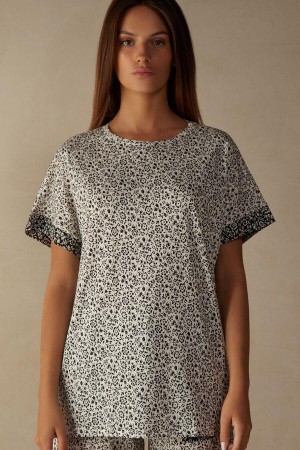 Intimissimi Floral Affair Rövid Sleeve Pamut T Shirt Pizsama Női Világos Sárga | HUHK3949