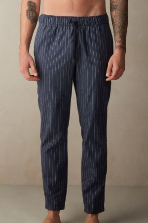 Intimissimi Full Length Pants in Denim Pinstripe Patterned Brushed Cloth Pizsama Férfi Kék | HUEX3177