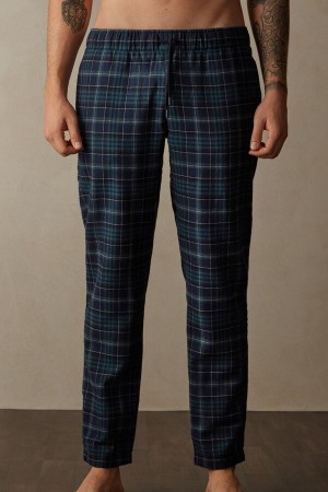 Intimissimi Full Length in Green and Blue Plaid Brushed Cloth Nadrág Férfi Zöld Kék | HUEX3080