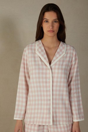 Intimissimi Gingham Lover Shirt in Brushed Cloth Pizsama Női Rózsaszín | HUPQ3878