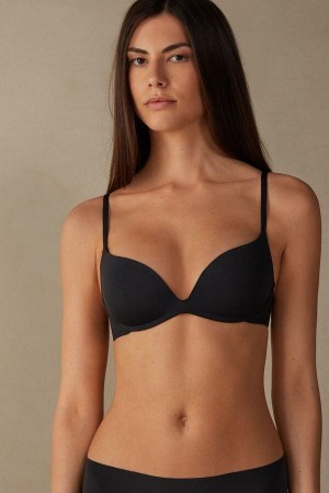 Intimissimi Gioia B Cup Microfiber Super Push-Up Melltartók Női Fekete | HUZG4699