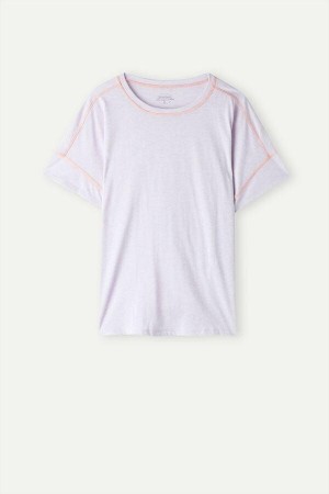 Intimissimi Iris and Apricot Rövid Sleeve Supima® Ultrafresh Pamut Top Pizsama Női Lila | HULH3972