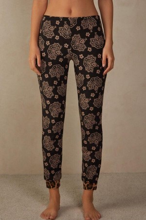 Intimissimi Lady Animalier Modal Cuffed Pants Pizsama Női Fekete | HUAP3999