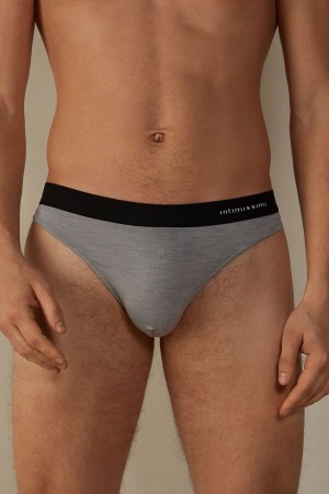 Intimissimi Logo Detailed Microfiber Tanga Rövidnadrágok Férfi Világos Szürke | HUFM3379