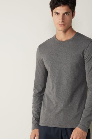 Intimissimi Long-Sleeve Supima® Pamut Top Pizsama Férfi Mélyszürke | HUZG3160