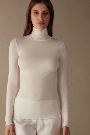 Intimissimi Modal Cashmere Ultralight High-Neck Top Hosszú Ujjú Női Világos Sárga | HUOR4216