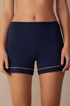 Intimissimi Modal Shorts with Contrast Trim Pizsama Női Kék | HURW4092