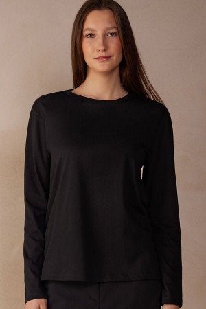 Intimissimi Oversized Top in Supima® Pamut Hosszú Ujjú Női Fekete | HUYU4219