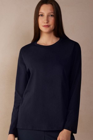 Intimissimi Oversized Top in Supima® Pamut Hosszú Ujjú Női Kék | HUUT4218