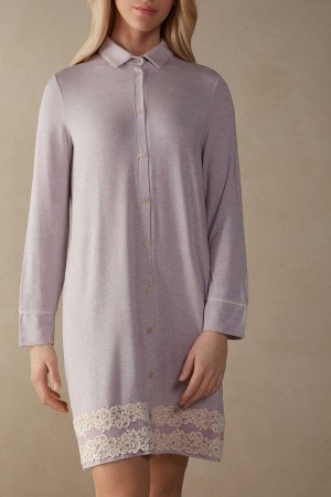 Intimissimi Pretty Flower Open Front Nightshirt Pizsama Női Lila Fehér | HUJJ3974