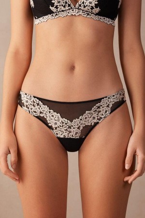 Intimissimi Pretty Flowers Brazilian Bugyi Női Fekete Fehér | HUBC3499