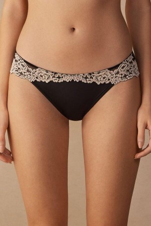 Intimissimi Pretty Flowers Bugyi Női Fekete Fehér | HUFM3639