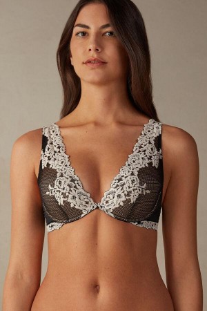 Intimissimi Pretty Flowers Elena Balconette Melltartók Női Fekete Fehér | HUEX4534