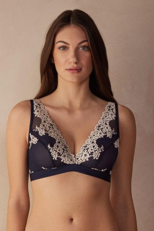 Intimissimi Pretty Flowers Lara Triangle Melltartók Női Mélykék Világos Sárga | HUWY4614