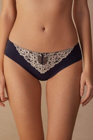 Intimissimi Pretty Flowers Seamless Pamut Bugyi Női Mélykék Világos Sárga | HUDN3640