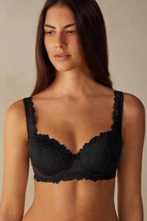 Intimissimi Pretty Flowers Sofia Balconette Melltartók Női Fekete | HUQZ4511