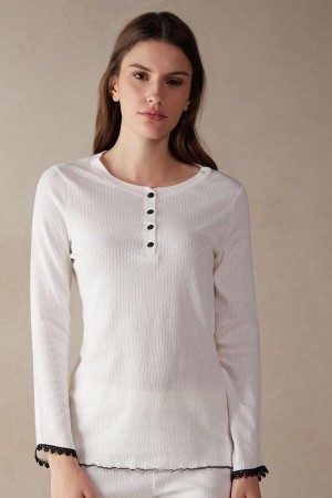 Intimissimi Pure Joy Long Sleeve Henley Top Pizsama Női Fehér | HULH3920