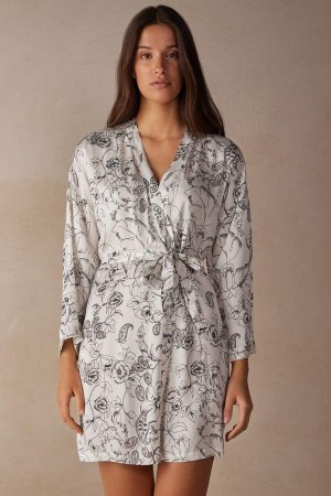 Intimissimi Pure Joy Satin Kimono Pizsama Női Fehér Szürke | HUBC3863