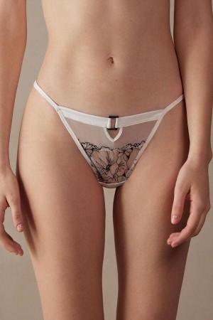 Intimissimi Pure Joy String Tanga Bugyi Női Fehér Fekete | HUXF3814