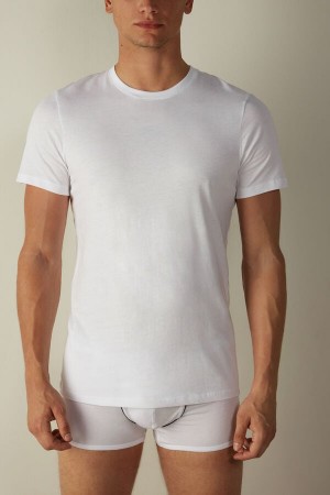 Intimissimi Rövid Sleeve Crew Neck T Shirt in Supima® Pamut Pizsama Férfi Fehér | HURW3150