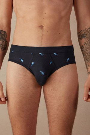 Intimissimi Shark in Stretch Supima® Pamut Rövidnadrágok Férfi Kék Sötétszürke | HUOR3340