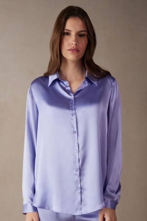 Intimissimi Silk Shirt Hosszú Ujjú Női Levendula | HUEX4222