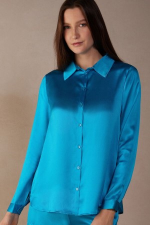 Intimissimi Silk Shirt Hosszú Ujjú Női Türkiz | HUWY4223