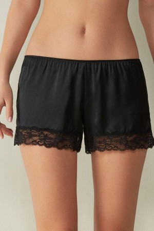 Intimissimi Silk Shorts Pizsama Női Fekete | HUSO4050