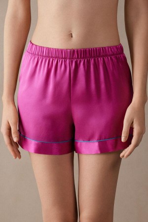 Intimissimi Silk Shorts with Contrast Trim Pizsama Női Rózsaszín | HUZG4075