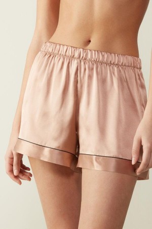 Intimissimi Silk Shorts with Contrast Trim Pizsama Női Rózsaszín | HUIS4061