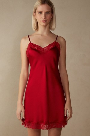 Intimissimi Silk Slip with Csipke Insert Detail Fehérnemű Női Piros | HUPQ4138