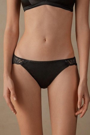 Intimissimi Silk and Csipke Briefs Bugyi Női Fekete | HULH3608