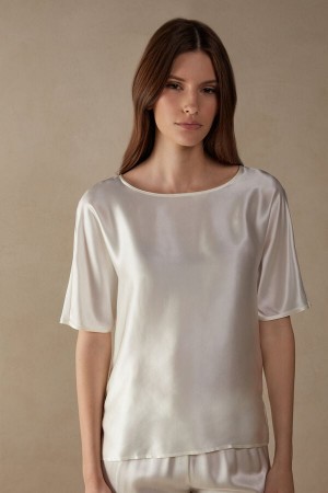 Intimissimi Silk and Modal Top Short Sleeve Női Fehér | HUHK4202