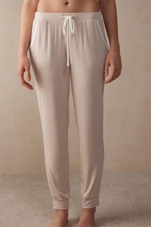 Intimissimi Simple Elegance Full Length Jogger Pants in Modal Pizsama Női Rózsaszín Fehér | HUTV4012