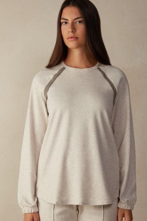 Intimissimi Slow and Cozy Long Sleeve Top in Warm Pamut Pizsama Női Bézs | HUGL3891