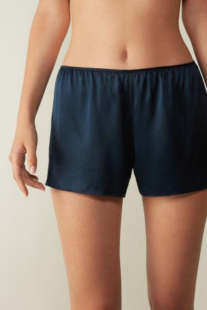 Intimissimi Smooth Silk-Satin Shorts Pizsama Női Kék | HUYU4063