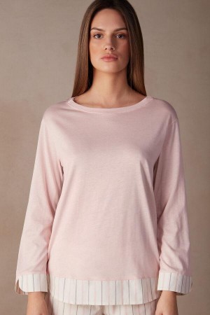 Intimissimi Soft Spring Long Sleeve Pamut Top Pizsama Női Rózsaszín | HUJJ3922