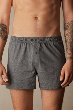 Intimissimi Solid Color Pamut Jersey Relaxed Fit Boxer Férfi Mélyszürke | HUKI3453