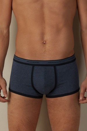 Intimissimi Stretch Supima® Pamut Shorts with Logo Detail Boxer Férfi Kék Kék | HUEX3442