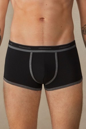 Intimissimi Stretch Supima® Pamut Shorts with Logo Detail Boxer Férfi Fekete Mélyszürke | HURW3441